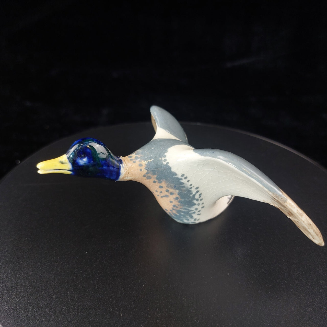 Rare Studio Pottery Duck Figurine Glazed Mallard Style Repaired Wing decor2