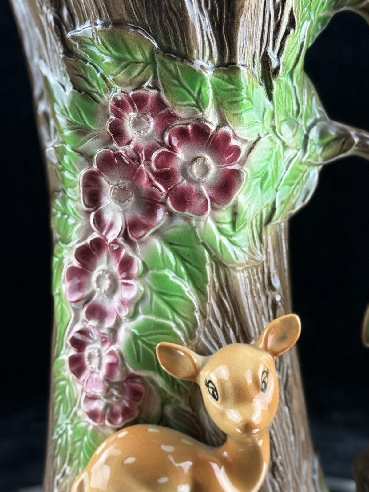 Hornsea Pottery Fauna Royal Vase Woodland Tree Trunk Deer Flowers 10" Decor8