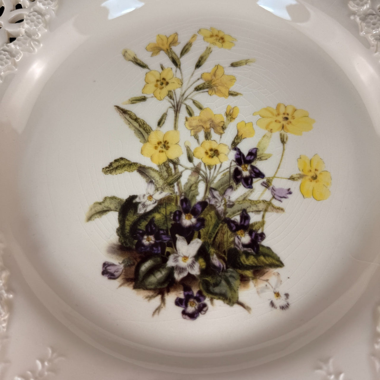 Royal Creamware Floral Gift Primroses Poppies Plates x2 Ltd Ed 10.5" England11