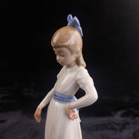 Thumbnail for NAO by Girl Lladro with Dog Figurine Spain 1987 White Blue Dress 9.5