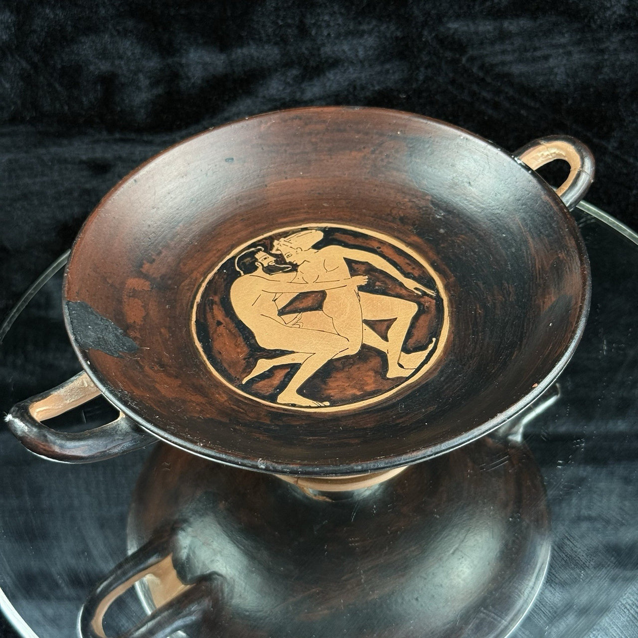 Ancient Greek Style Pottery Kylix Cup - Red-Figure "Real Copy" Signed by X. Sara5
