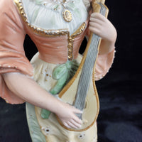 Thumbnail for Antique 15in German Bisque Figurine Lady Mandolin Musician Hand Painted Gilt16