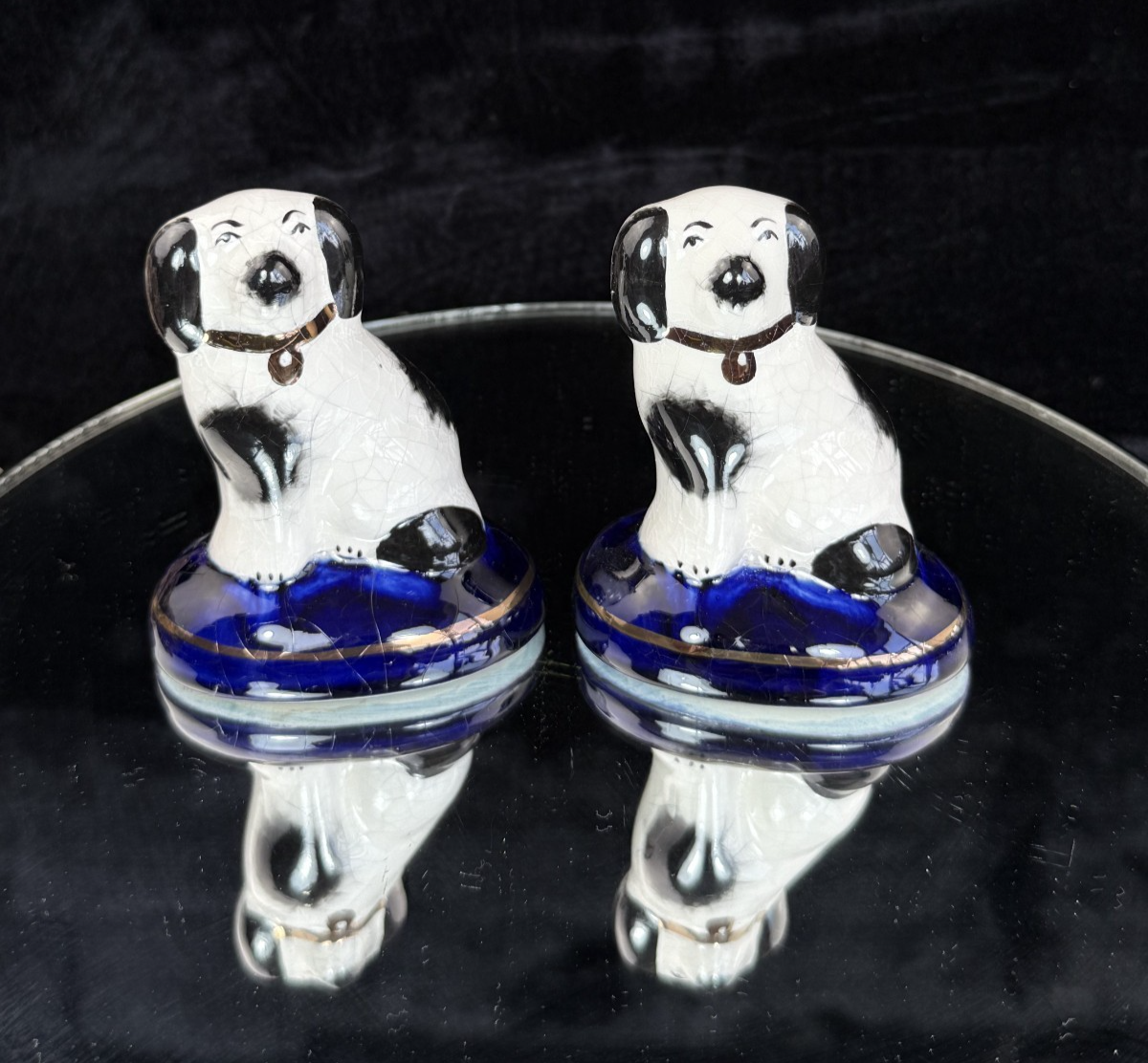 Staffordshire Kent Ware Black-White Dog Pair Ceramic Ornament Decor12