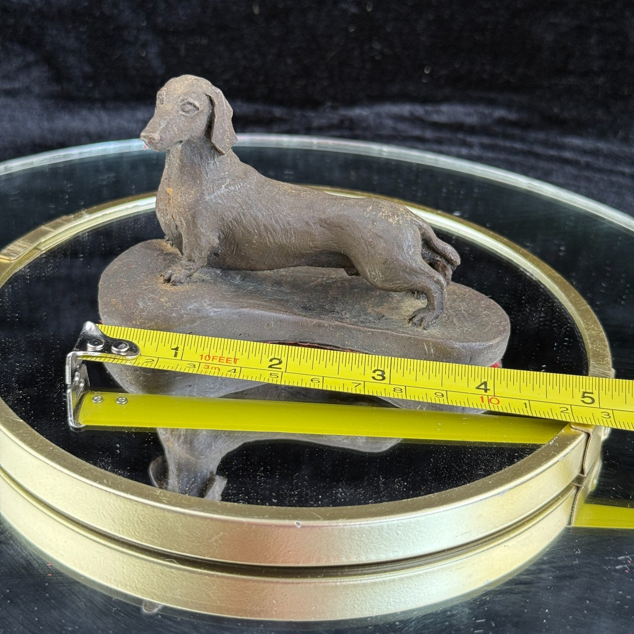 Dachshund Dog Figurine gift Bronze Look Sculpture Felt Base 1989 Signed WL Small9