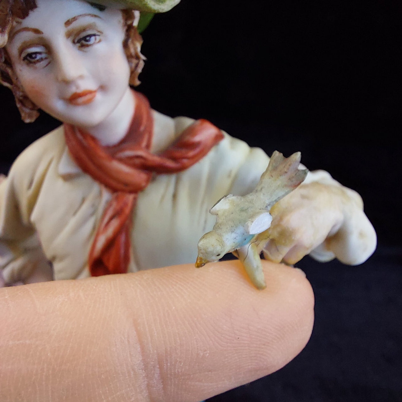 Capodimonte Tyche Toscany Boy Figurine Bird Damage 8.5 in Painted Hand Porce2