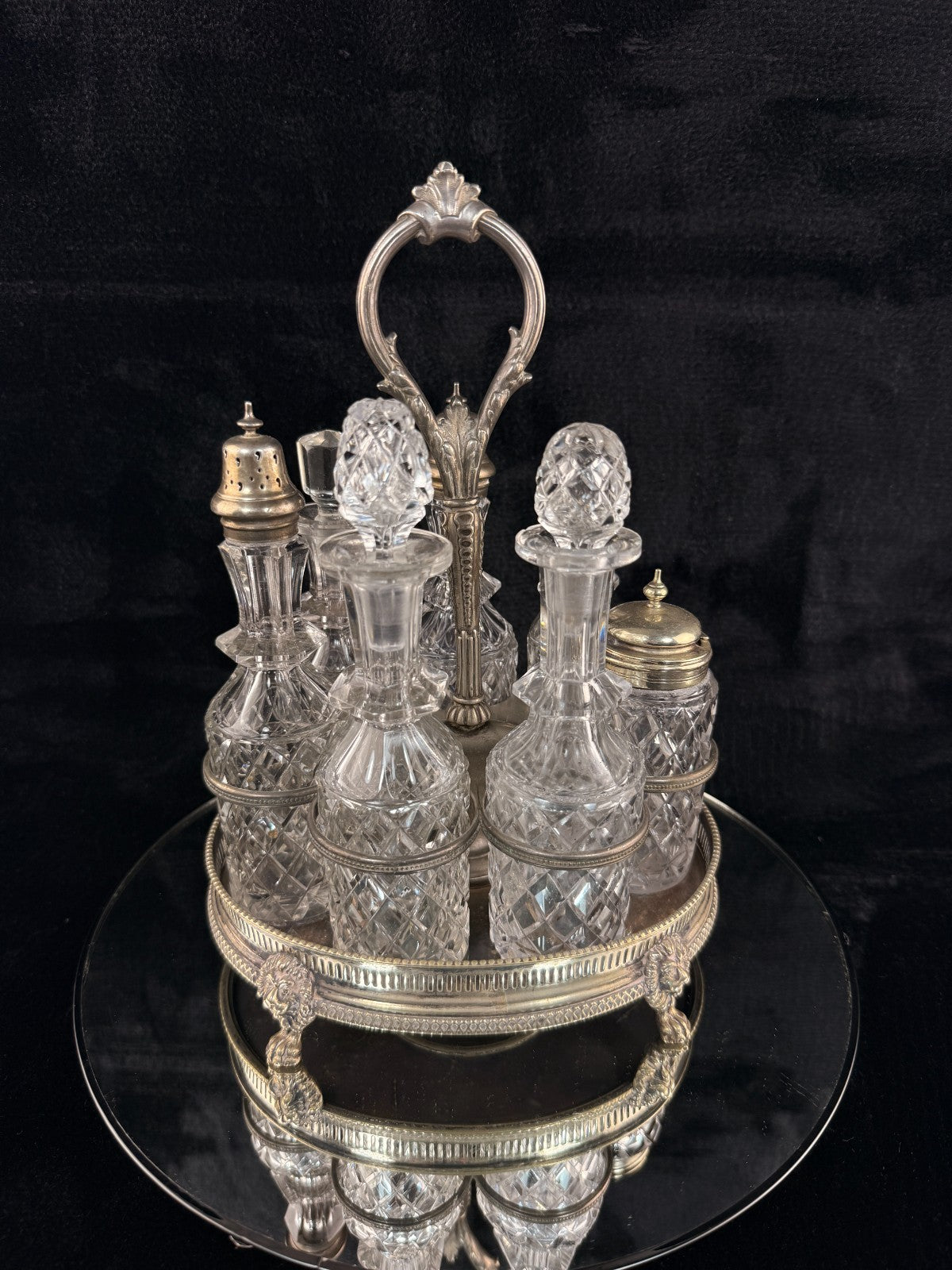 Antique Silver-Plated & Cut Glass Cruet Set SixBottle Castor with Stand Victoria2