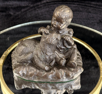 Thumbnail for Vintage Bronze signed Baby with Dog Sculpture – 4.5