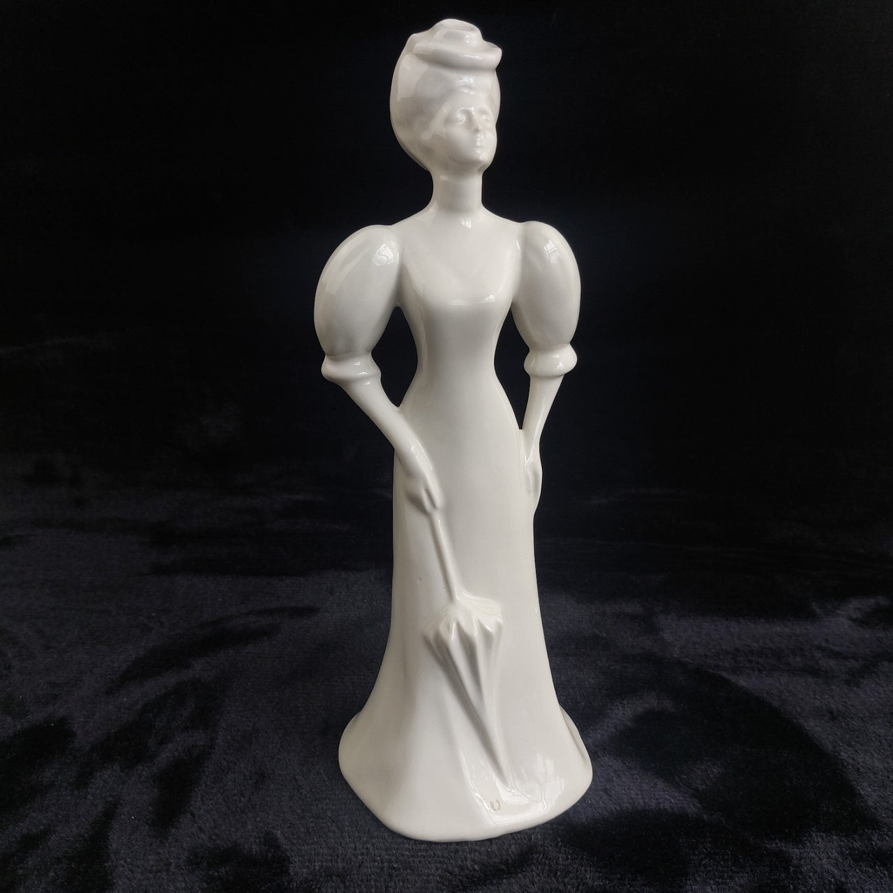 Art Deco Style White Porcelain Lady with Umbrella Figurine 11" Elegant Statue0