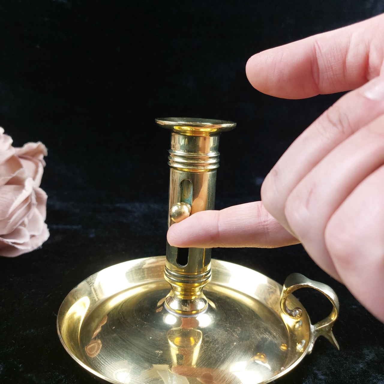 Brass Chamberstick Candle Holder Adjustable Push-Up Tone Gold Design Collectable12