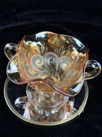 Thumbnail for Vintage Marigold Carnival Glass Bonbon Dish Pedestal Bowl Swirl 3.5” Pattern3