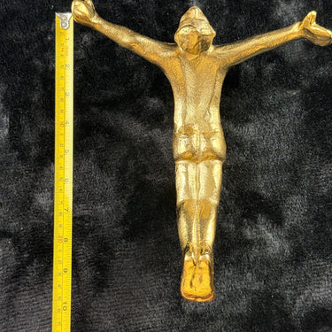 Gold Brass Wall Hanger Man Figure Sculpture Heavy 719g Keyhole Mount 8” Brutalis1