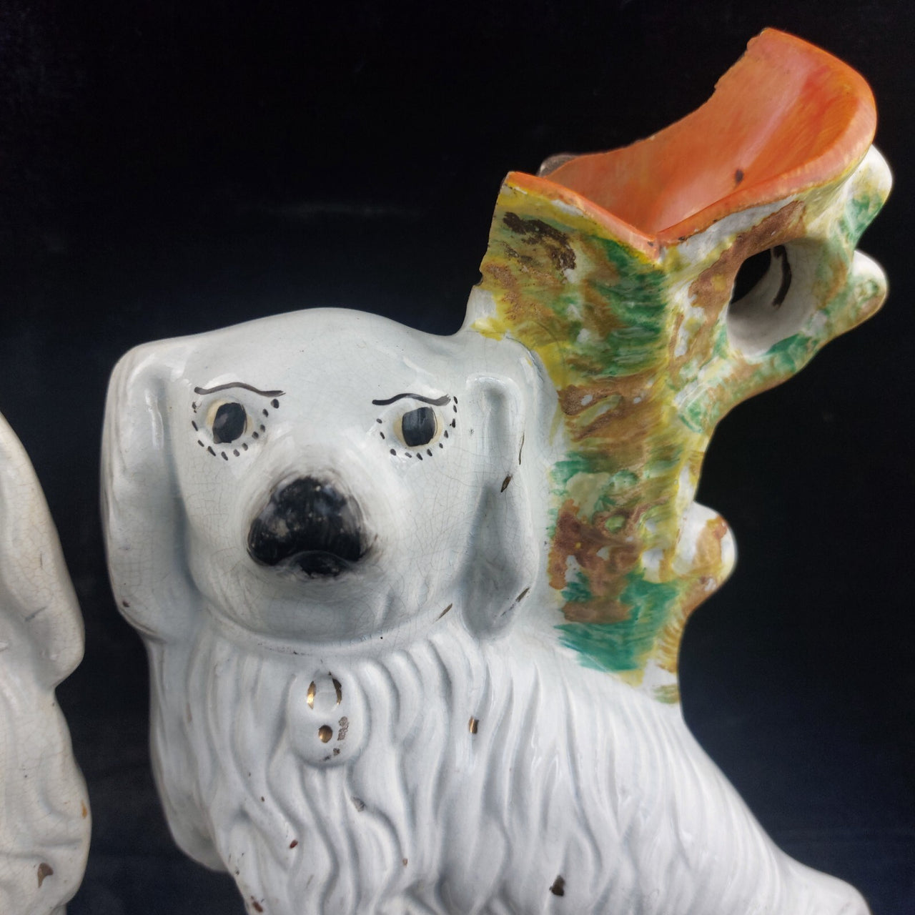 Rare Antique Dog Staffordshire Pair 13â Mantle porcelain Victorian decor White4