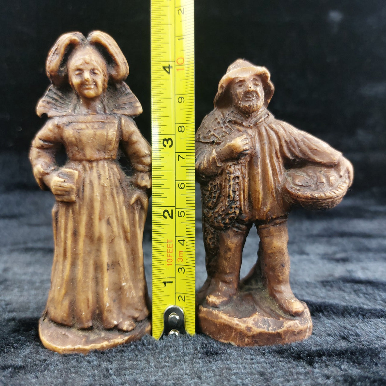 Vintage Resin Folk Figurines Pair, France Fisherman &Lady  – Acceptable Conditio8
