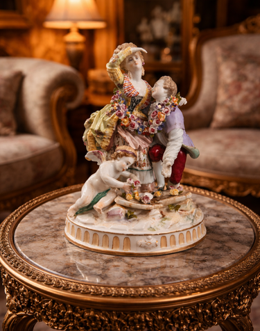 Antique Dresden Style Porcelain Figurine The Broken Bridge Michel Victor Acier0