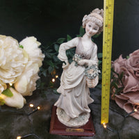 Thumbnail for Giuseppe Armani Figurine Country Girl with Flowers on - Vintage 80s Wooden Base3