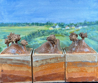 Studio Pottery Landscape Lidded Boxes Set – Handmade Ceramic Art Storage Jars0