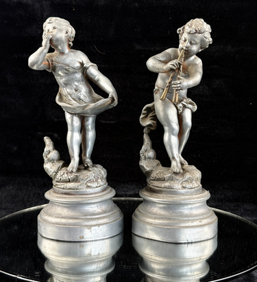 Antique French Cherub / Putti Metal Figurines 