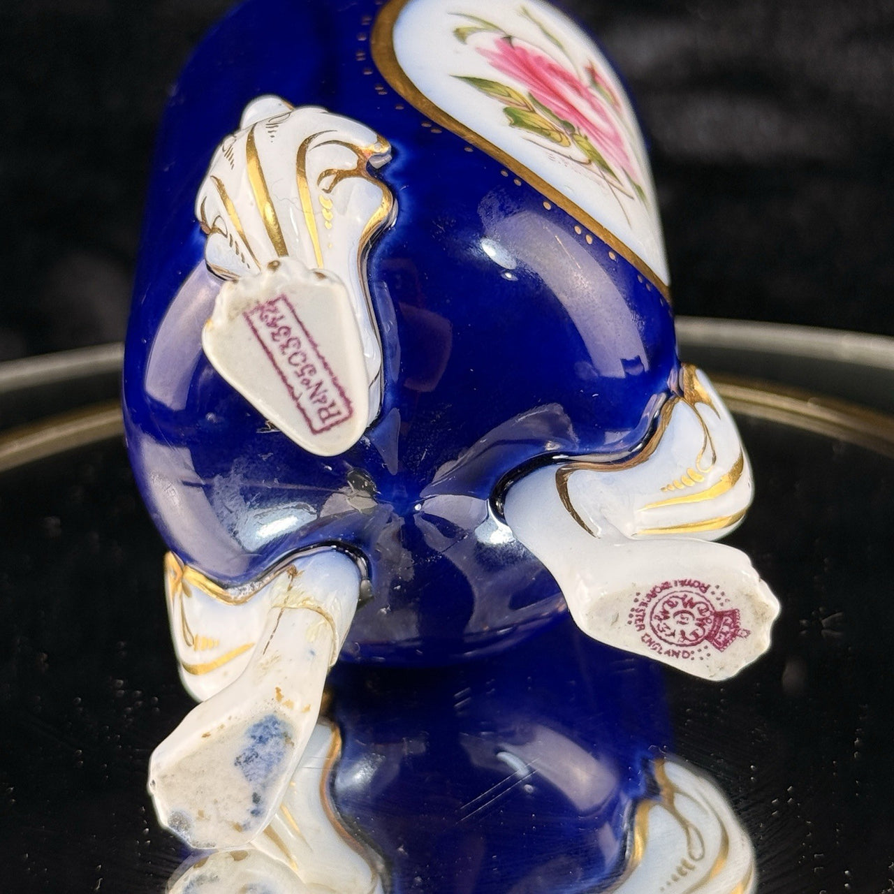 Royal Worcester Tripod Vase Blue Cobalt Pink Rose Hand Painted Gilt Antique Styl11