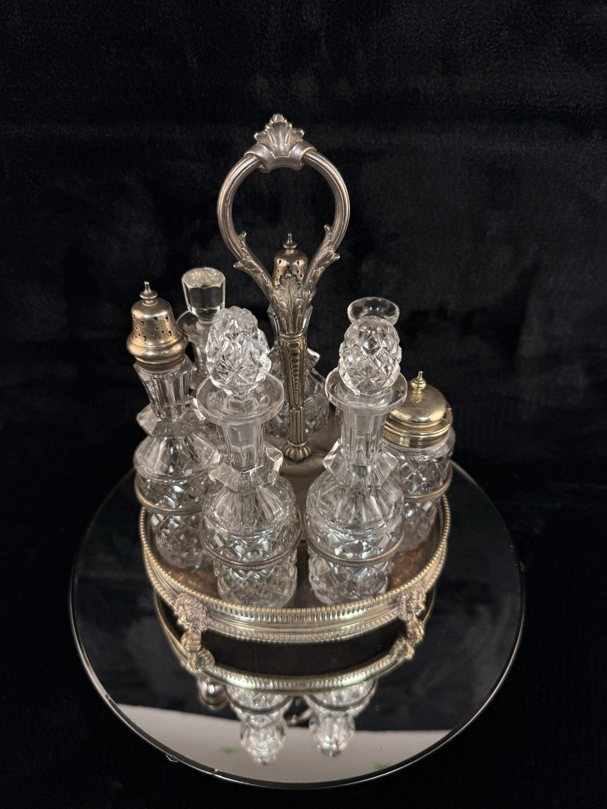 Antique Silver-Plated & Cut Glass Cruet Set SixBottle Castor with Stand Victoria8