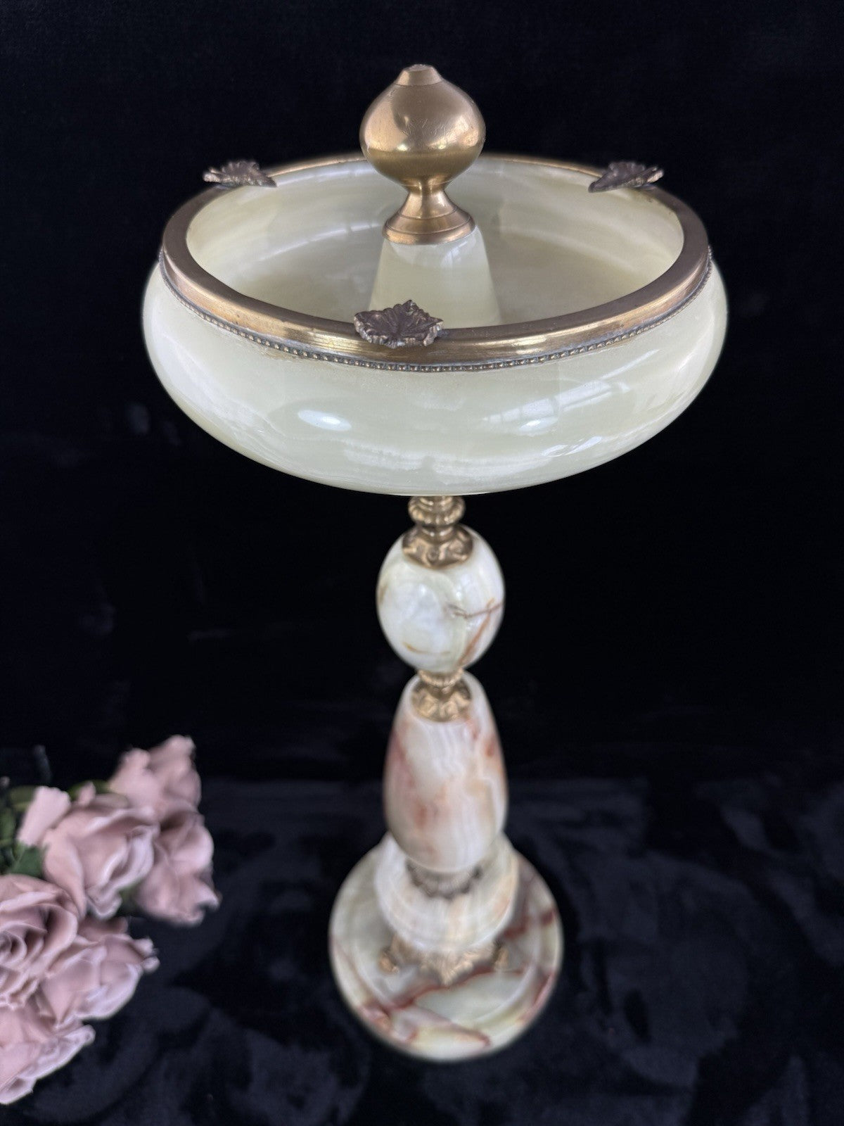 Art Deco Green Onyx Marble Brass Pedestal Ashtray Stand Tobacciana home decor3