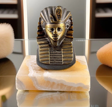 1920s Bronze Pharaoh Bust Tutankhamun on Marble Base Egypt Figurine Decor Brass.0