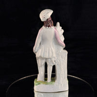 Thumbnail for 1800s antique Staffordshire Figurine Man Pink Jacket Floral Column repaired5