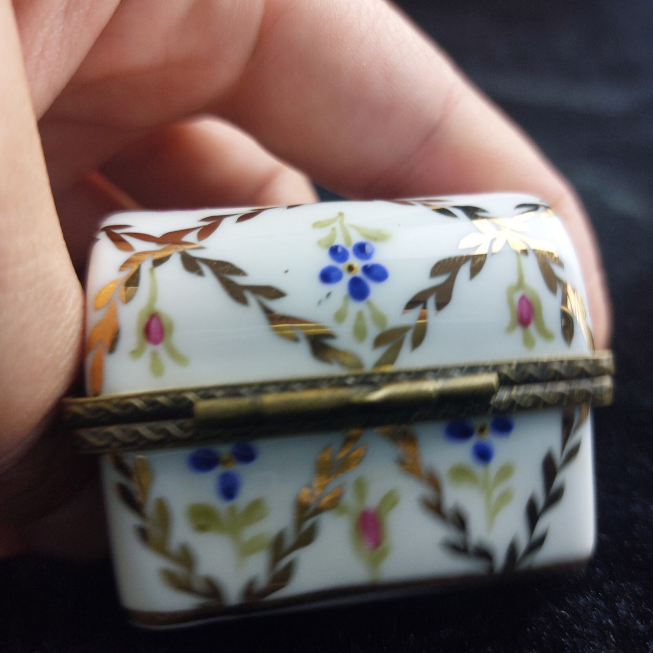 Limoge Style Acceptable Porcelain Trinket Box Floral Hinged Rectangle jewellery6