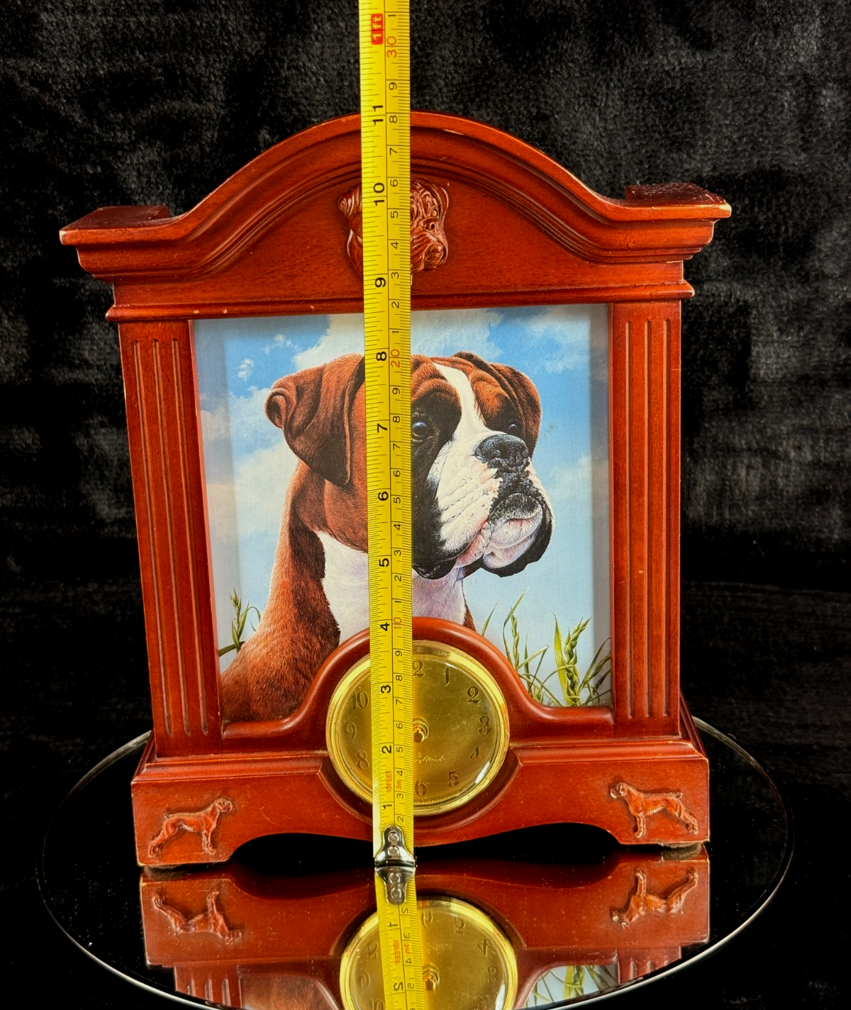Vtg Boxer Dog Wood Desk Clock & Picture Frame Pet Themed Mantel Decor see pics5