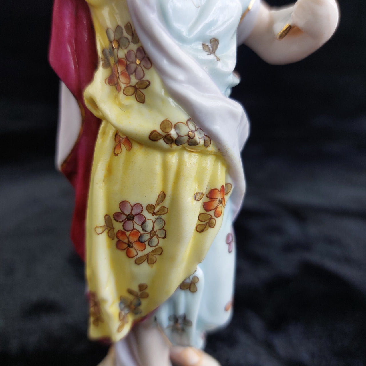 Terpsichore Muse Figurine Lyre Scroll Floral Dress Antique German Porcelain 7