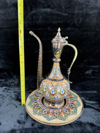 Thumbnail for One-of-a-Kind Hand-Painted Large Copper Pitcher & Tray/plate Set see the pics.2