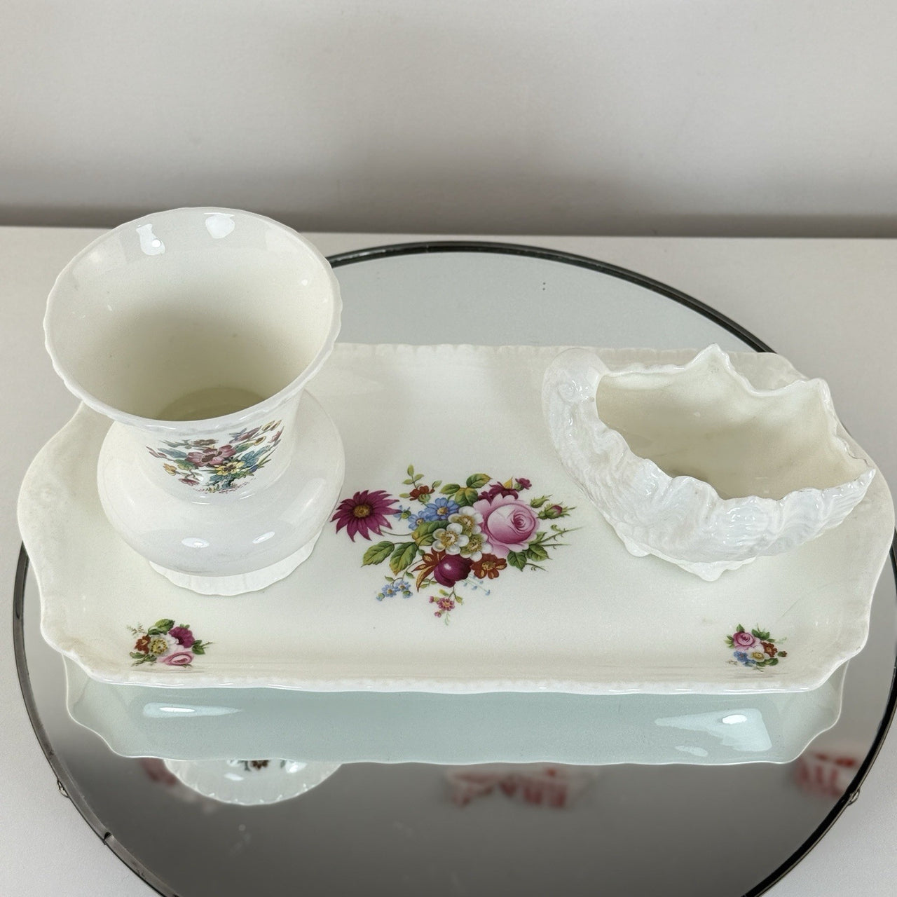 Coalport Ming &shell Rose Dish Vanity Set Tray Vase Trinket Bowl Gift Bone China5