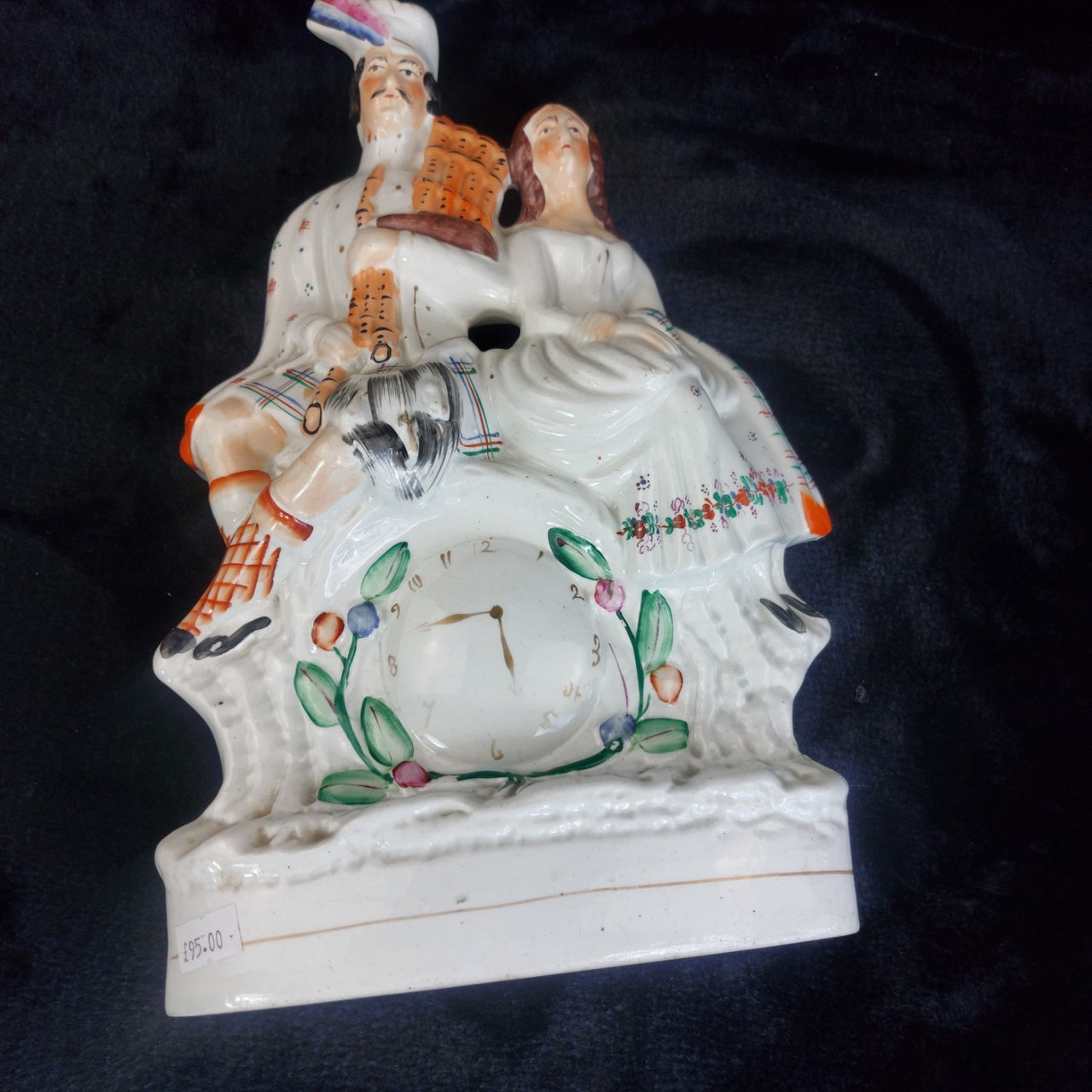 Staffordshire Century 19th Figurine Bagpiper Couple Clock Large Scottish 14"11