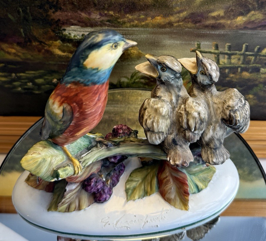 Stunning Rare Giuseppe Armani Figurine Mother Bird Feeding 3 Chicks Signed Italy9
