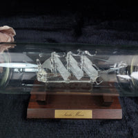 Thumbnail for Santa Glass Maria Ship In Bottle On Wooden Stand Frosted Sails Nautical Handmade1