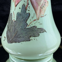 Thumbnail for Milk Antique Glass Vase Pink Bell Flowers 10.5” Green Enamel Gilt bohem decor7