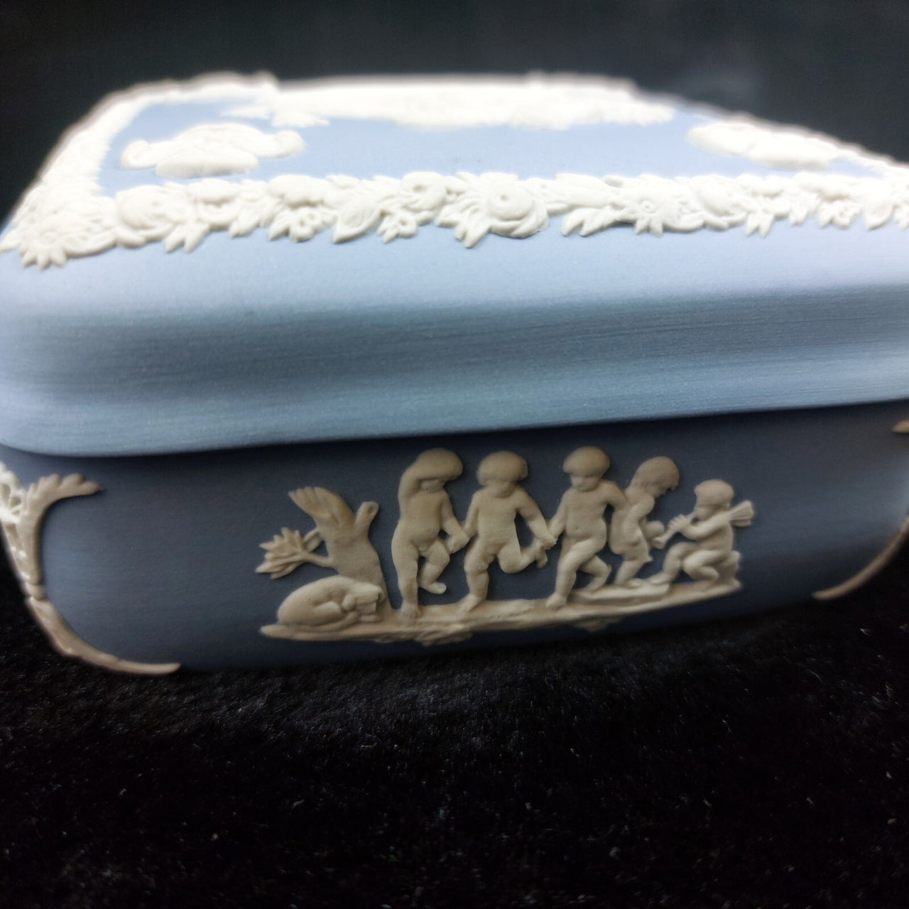 Wedgwood Jasperware Blue Square Trinket Box – 4" Classical Relief Good Vintage7