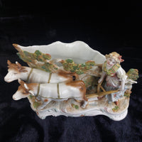 Thumbnail for German Antique Porcelain Girl Oxen Cart Planter – Hand Painted 7