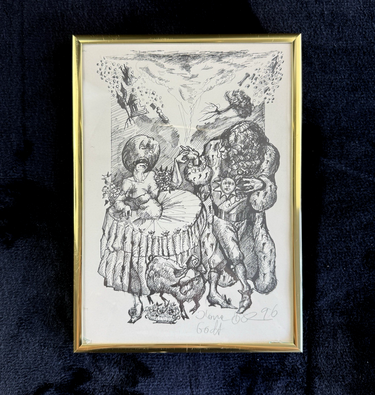 Original Signed &Dated Pen & Ink Drawing framed Lions & Goats Folk Art Outside0