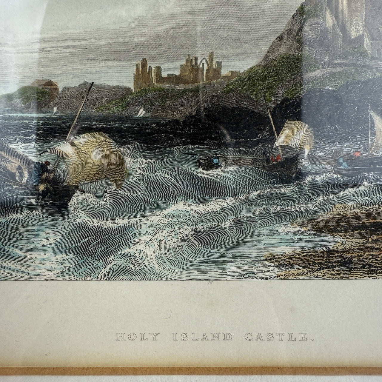 Pair Antique c.1830s Thomas Allom Engravings pr Bamborough & Holy Island Castle.11