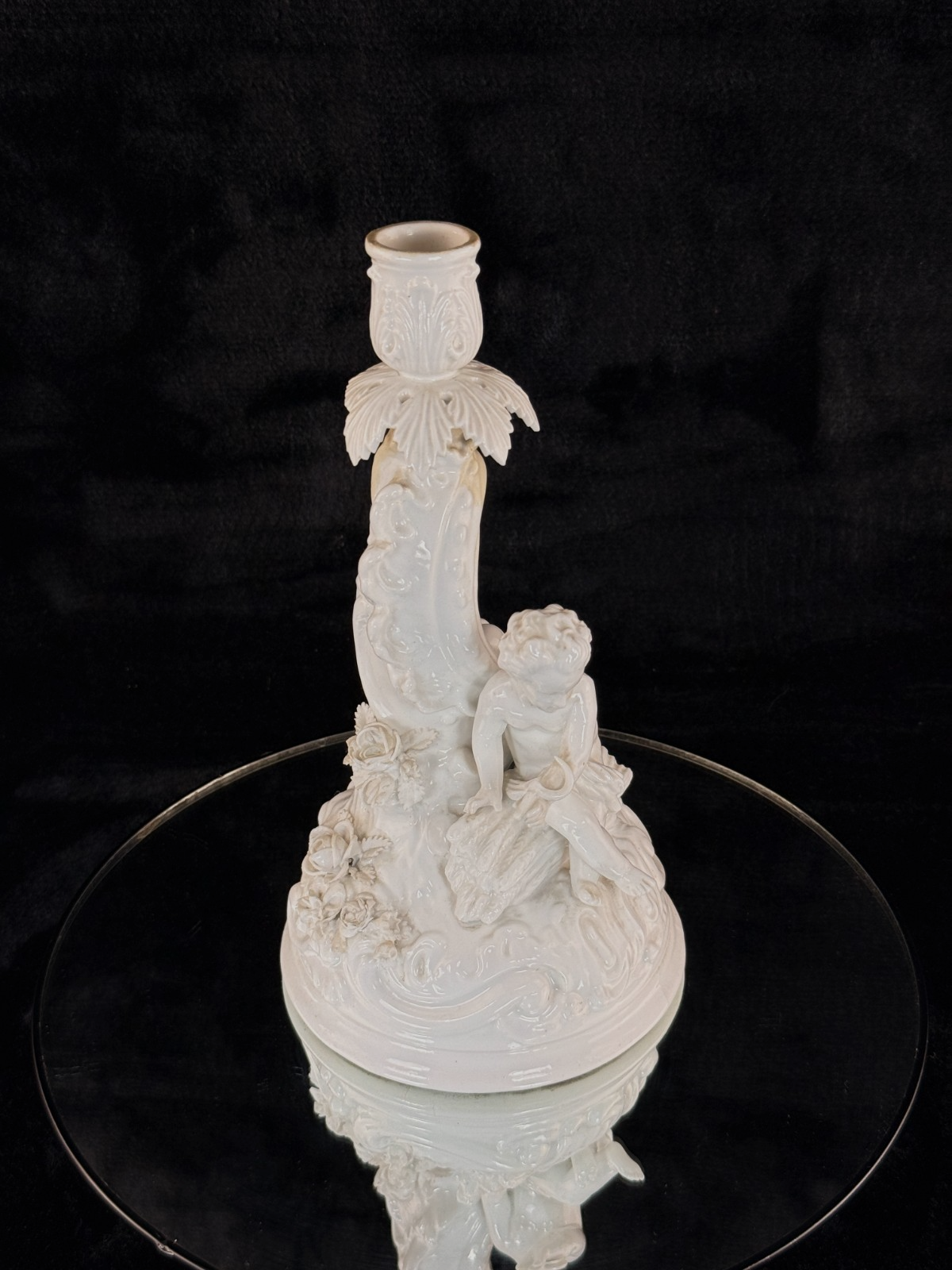 Antique German Volkstedt Porcelain Cherub Candlestick 10" Rococo White see pics9