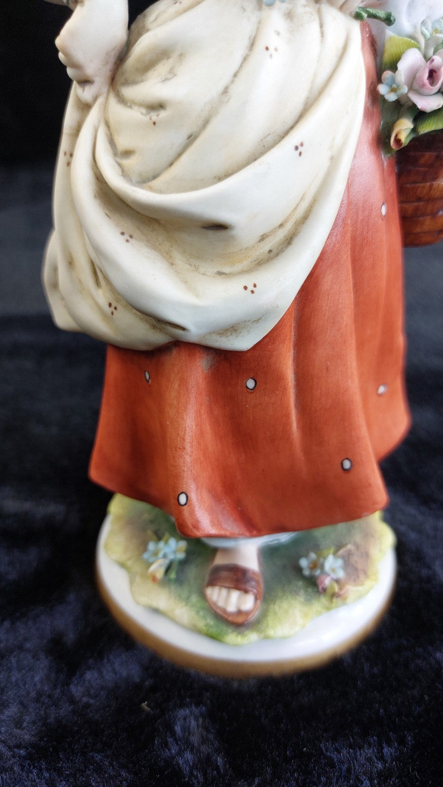 Capodimonte 10" Figurine Irene Tuzzi Lady Flowers 10"Basket Porcelain chipped4