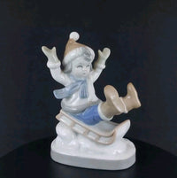 Thumbnail for Vintage German Porcelain Child on Sled Figurine Winter Scene Ornament 12cm0