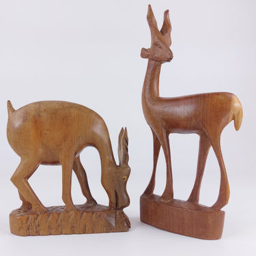Vintage HandCarved African Wooden Antelope & Gazelle Ornaments Set of 2 Animal1