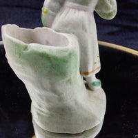 Thumbnail for Antique Porcelain German Figurine Child w/ Boot Vase Green Gold Accents 2.5”4