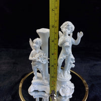 Thumbnail for Antique Italy Cherub Figurines Pair 6.5in Porcelain White Trumpet Flowers Damage3