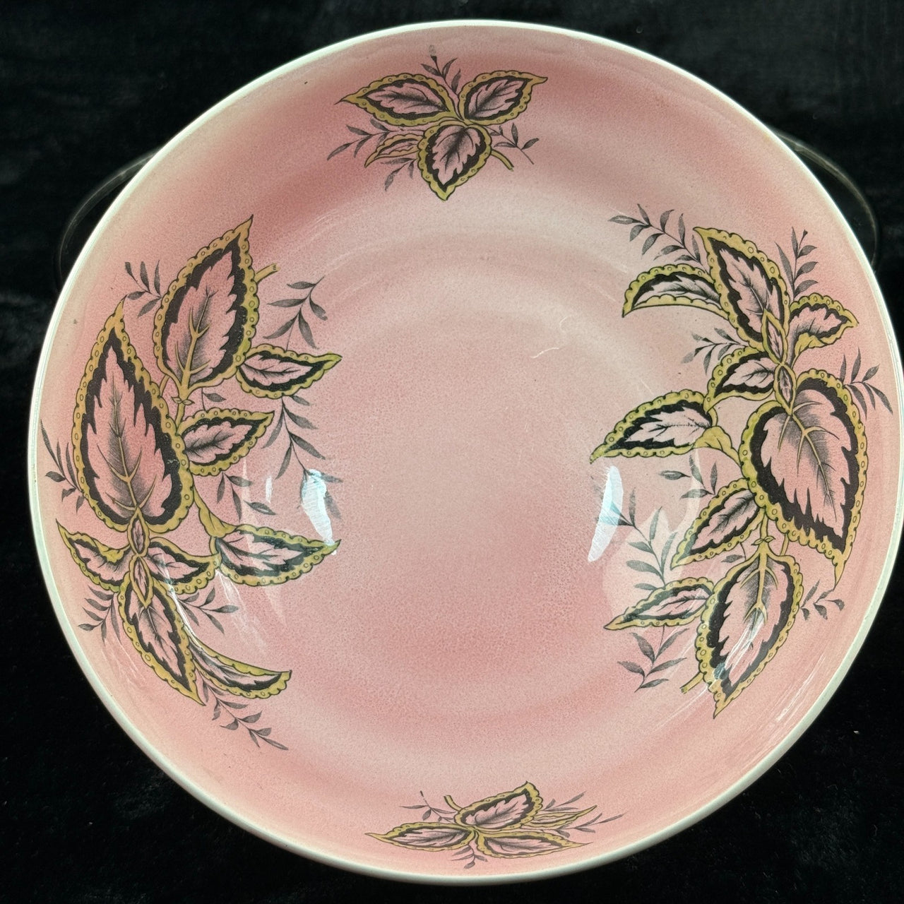 Maling Coleus Pink Footed Bowl 20cm Vintage Leaf Pattern England 1950s gift10