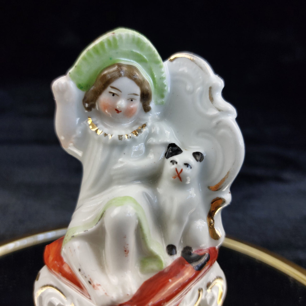 Antique Girl Porcelain with Dog Figurine Seated Chair 3.5 in gift United Kingdom3