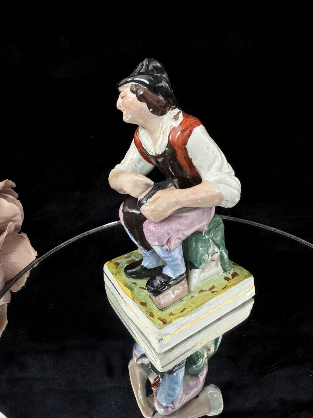 Antique 19th c Staffordshire Porcelain Figurine - Hand-Painted Cobbler Victorian4