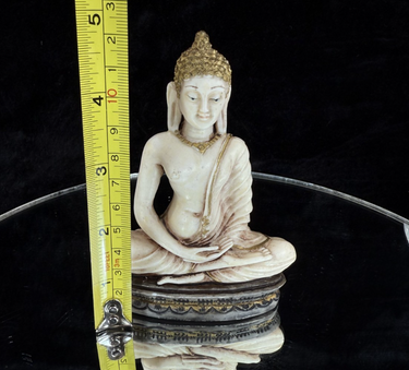 Hand-Carved White and Gold Seated Buddha Figurine, Religious Art Statue decort1
