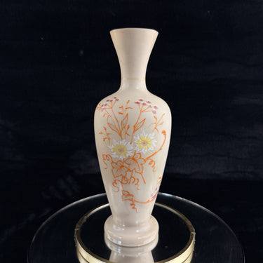 Vtg Antique Hand Painted Milk Glass Vase Floral Enamel Tall 10” Art Deco Style0